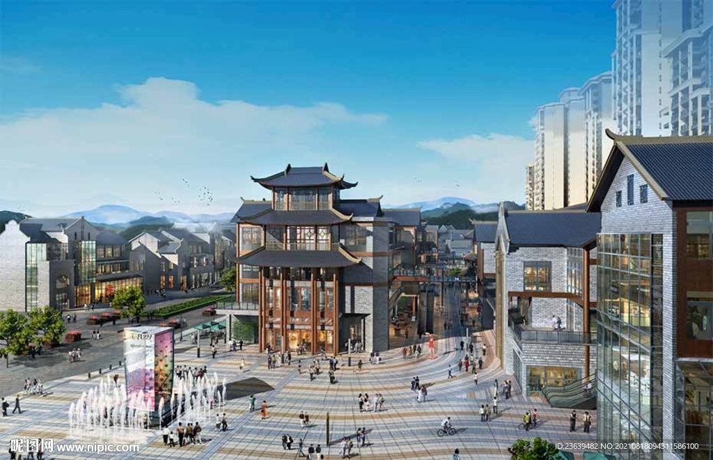 中式建筑商业街效果图
