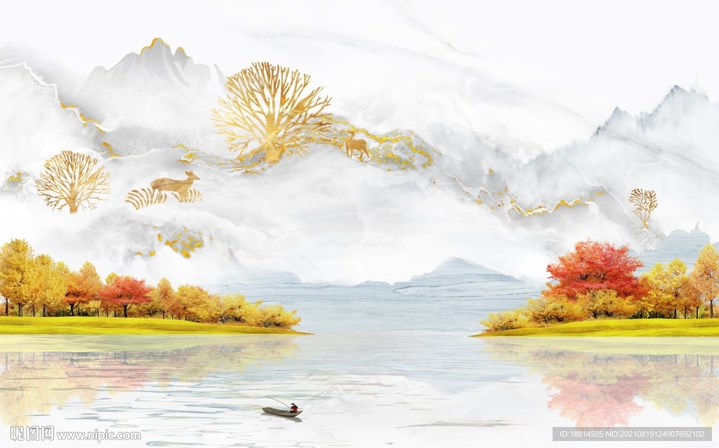 新中式山水背景墙