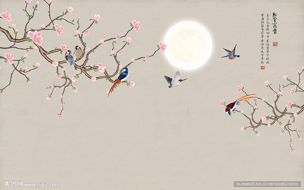 中式花鸟背景墙