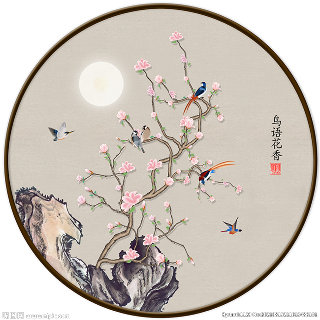 素雅花鸟圆形装饰画