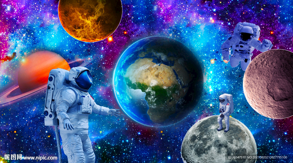 宇宙星球宇航员背景墙