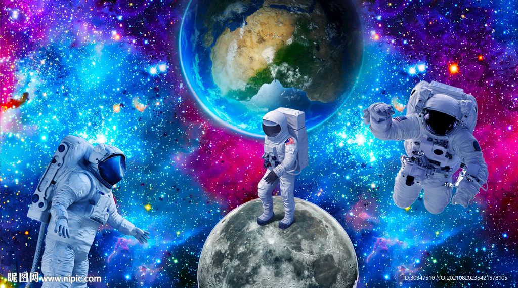 宇航员作业星空背景墙