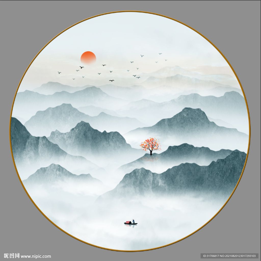 圆形山水画