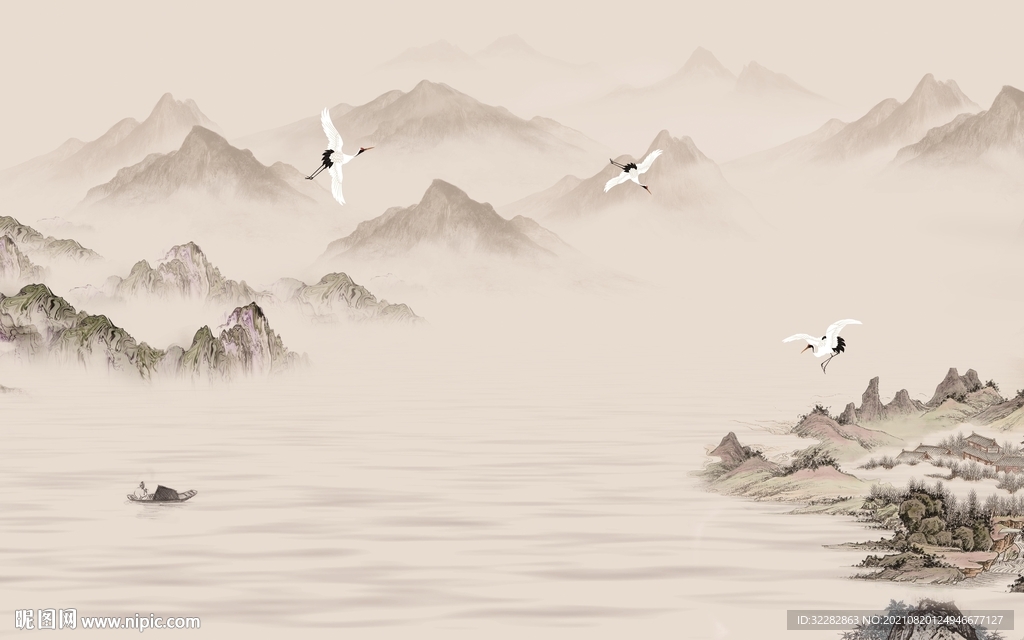 国画 高清客厅山水 TIF分层