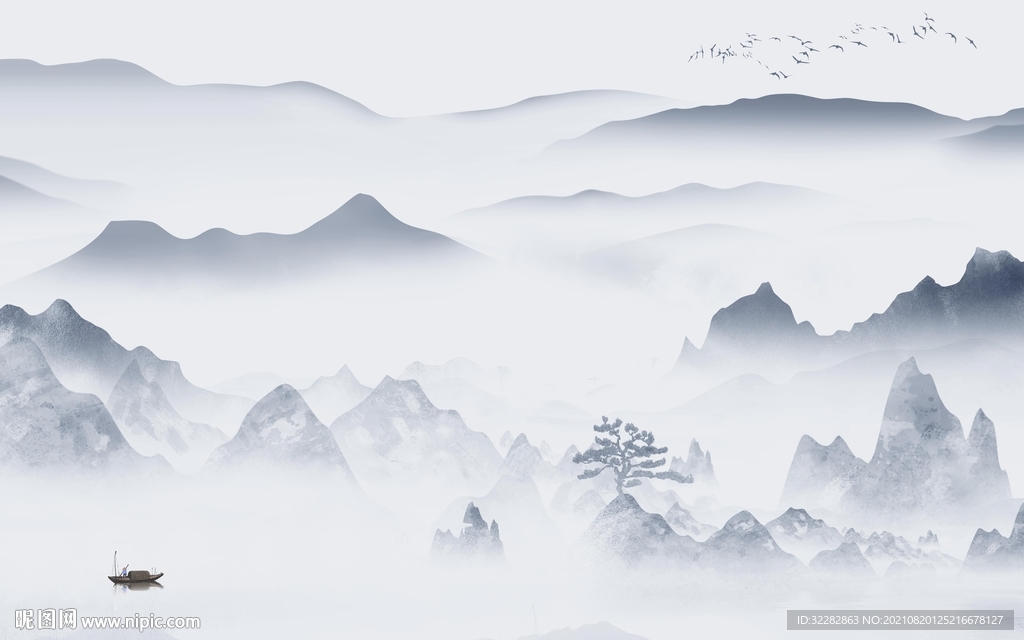 中式高清客厅山水 TIF分层