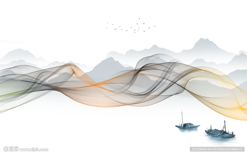 线条 高清客厅山水 TIF分层