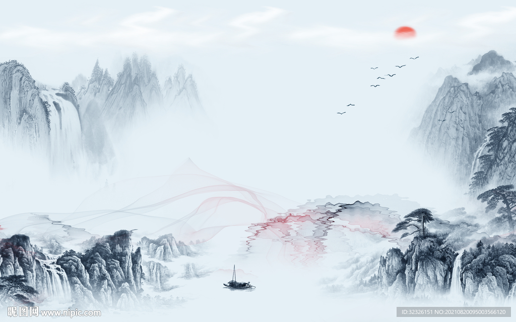 人气 背景墙山水 tif分层 
