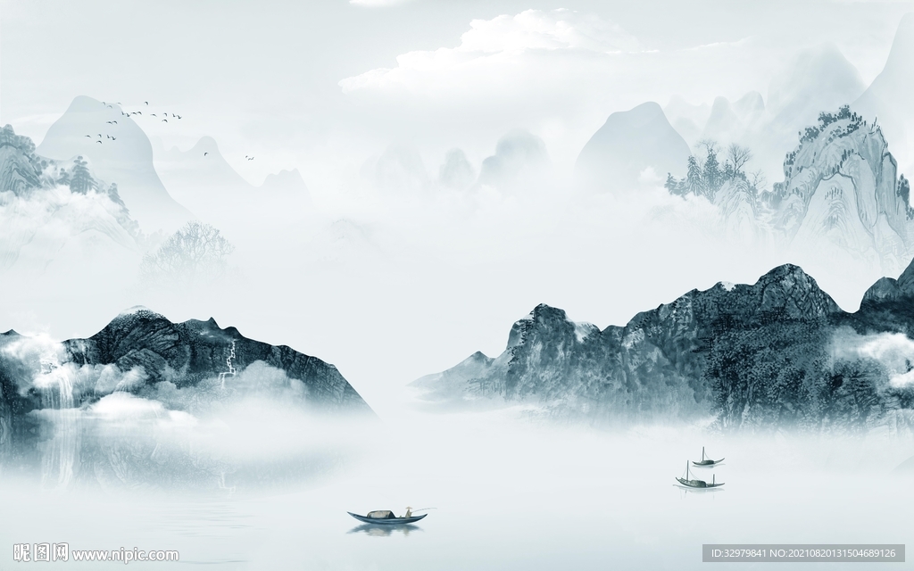 中国风山水客厅画 TIF分层 