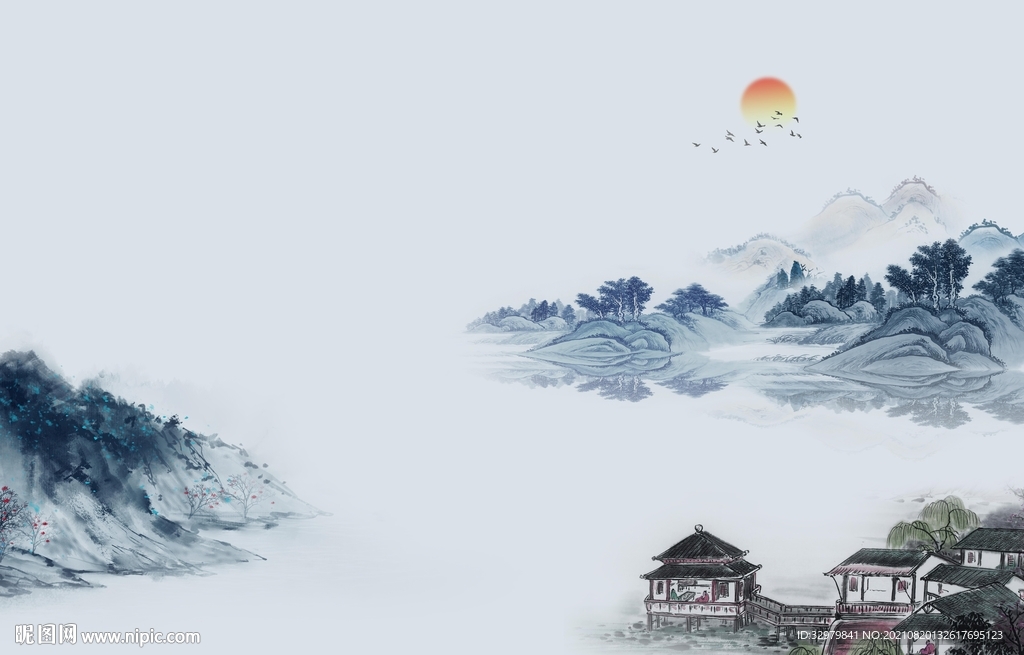 国画山水客厅画 TIF分层 