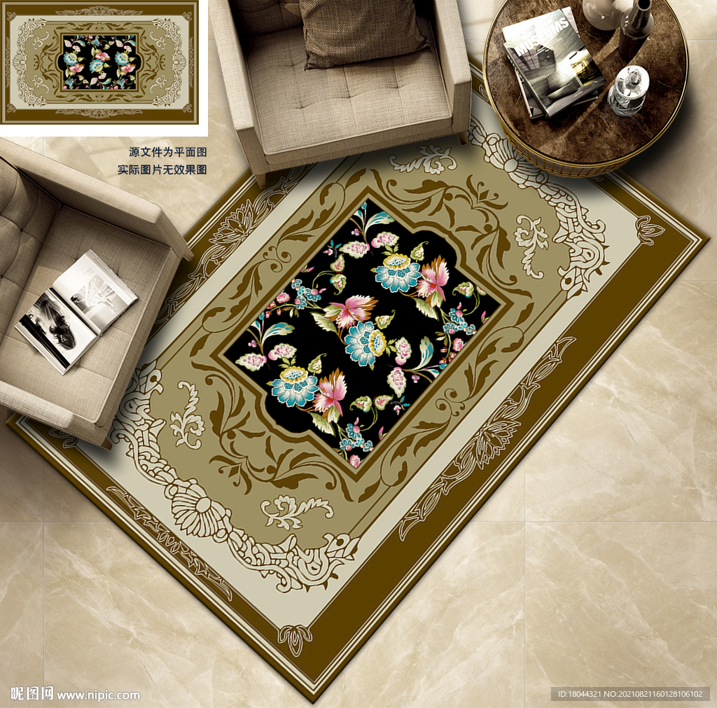 中式古典花纹边框地毯地垫