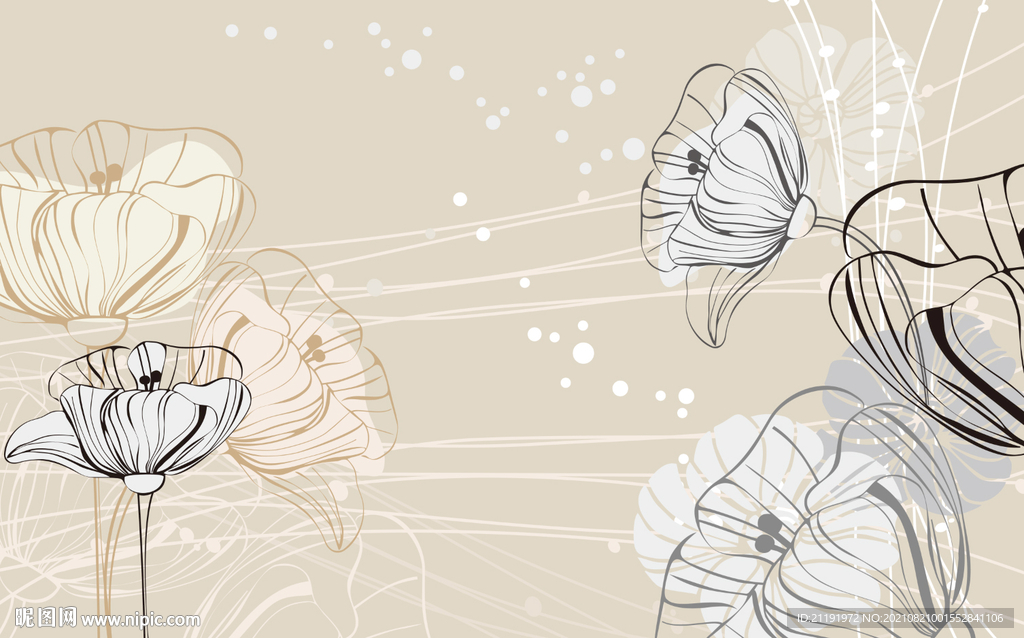 现代轻奢小清新艺术花背景墙图片