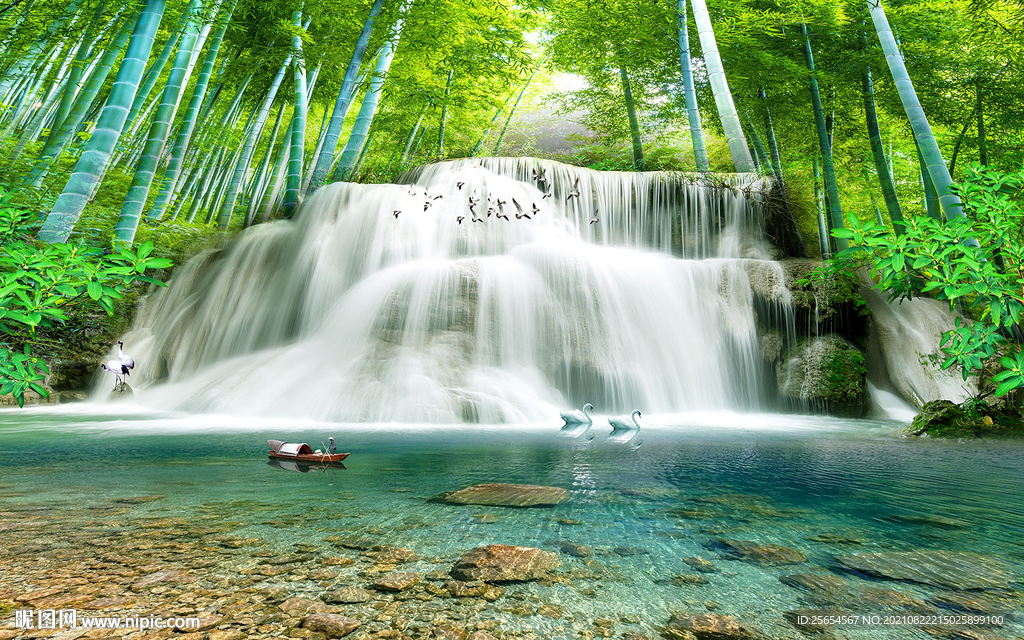 人间仙境流水背景墙