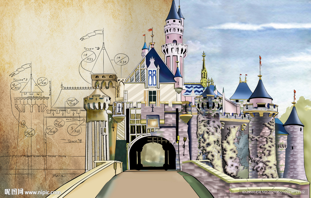 卡通城堡背景墙