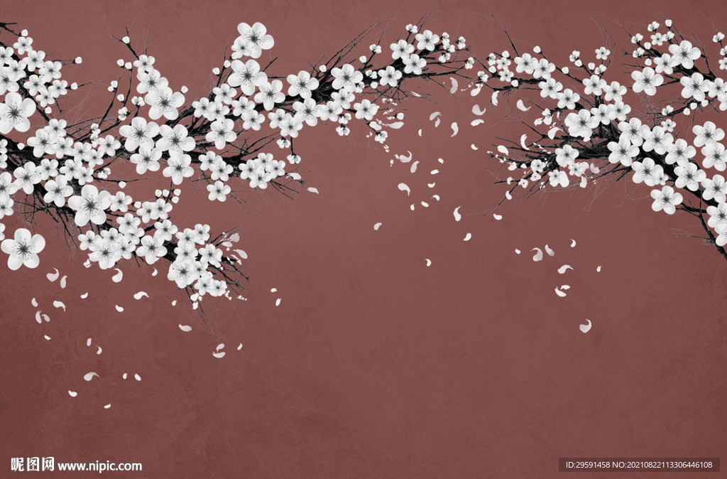 梅花花鸟图背景墙