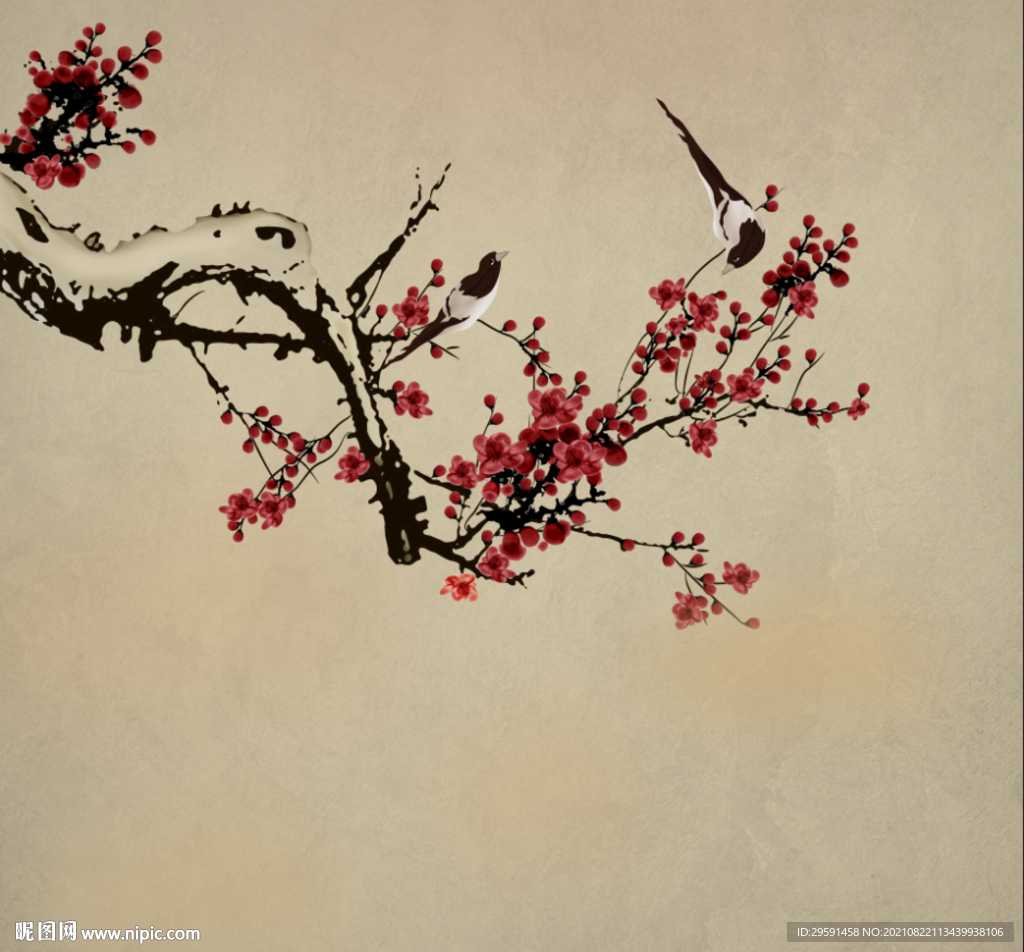 梅花花鸟图背景墙