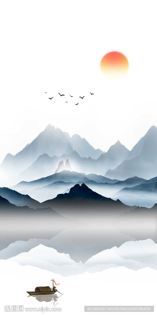 新中式水墨山水玄关背景墙