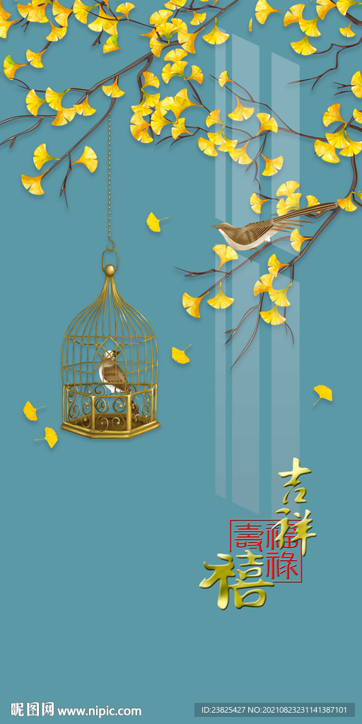 新中式手绘工笔花鸟玄关装饰画