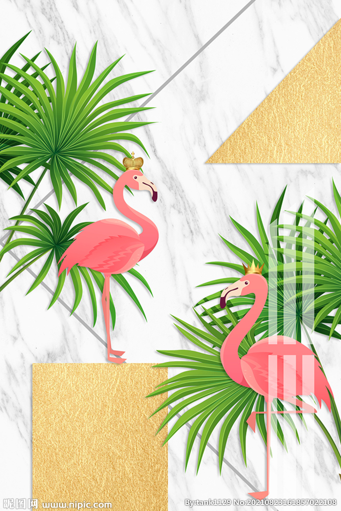 简约植物火烈鸟装饰画