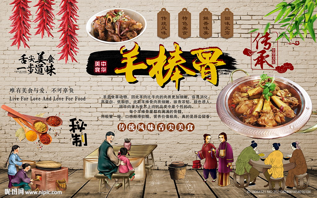 中华美食羊棒骨工装背景墙