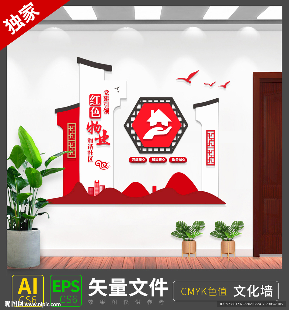 红色物业党建引领文化墙设计稿