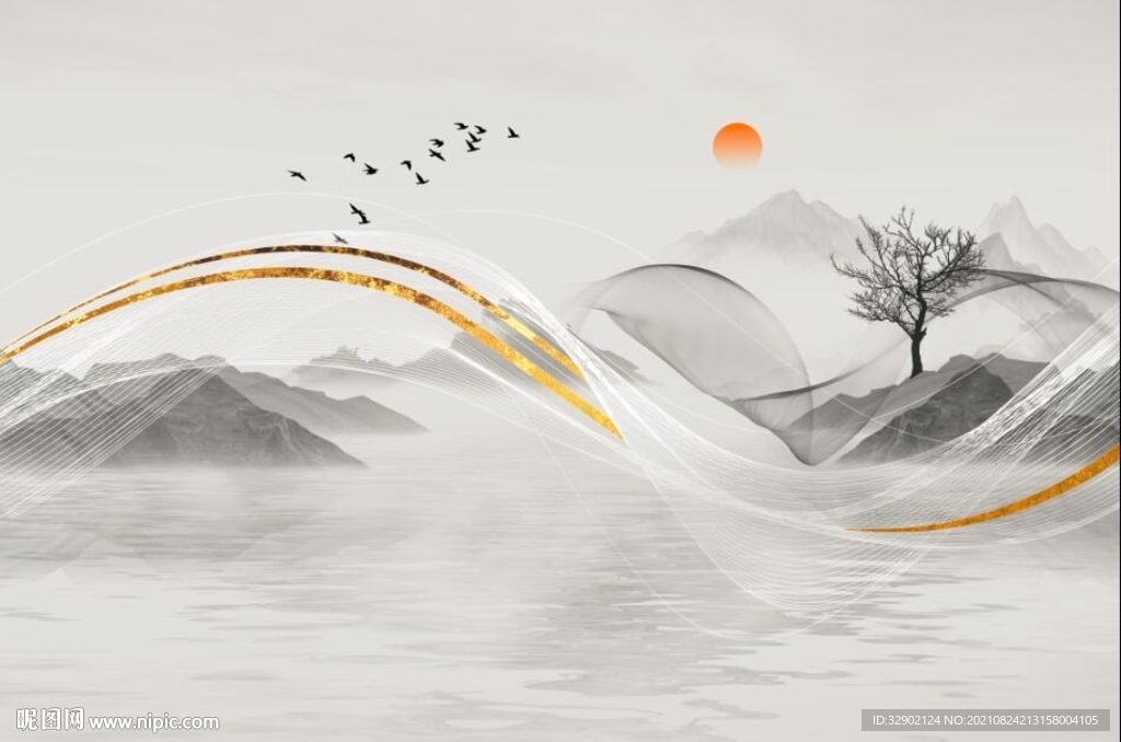 曲线山水背景墙