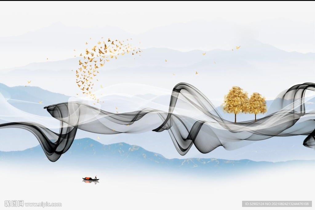 曲线山水背景墙