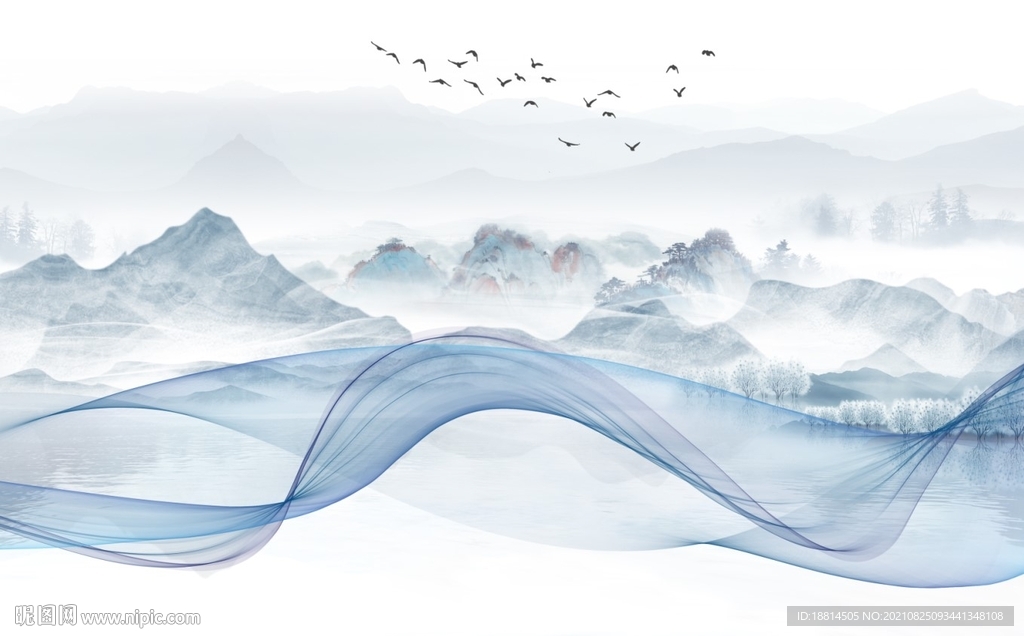 新中式山水背景墙