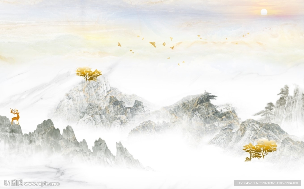 新中式山水背景墙