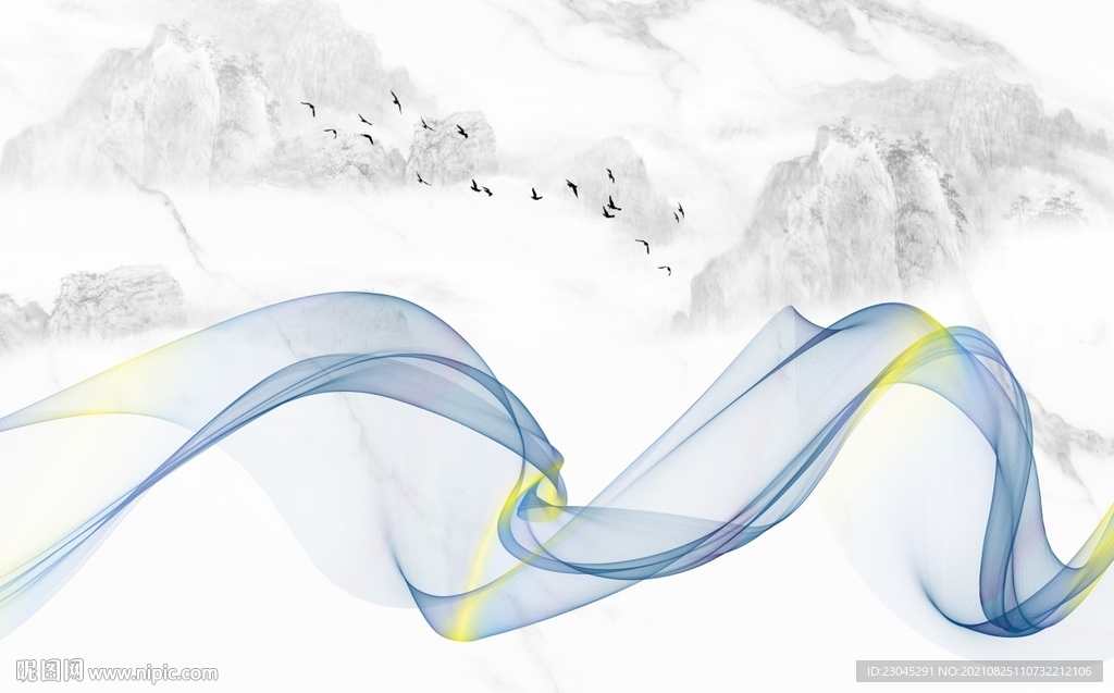 简约山水新中式背景墙