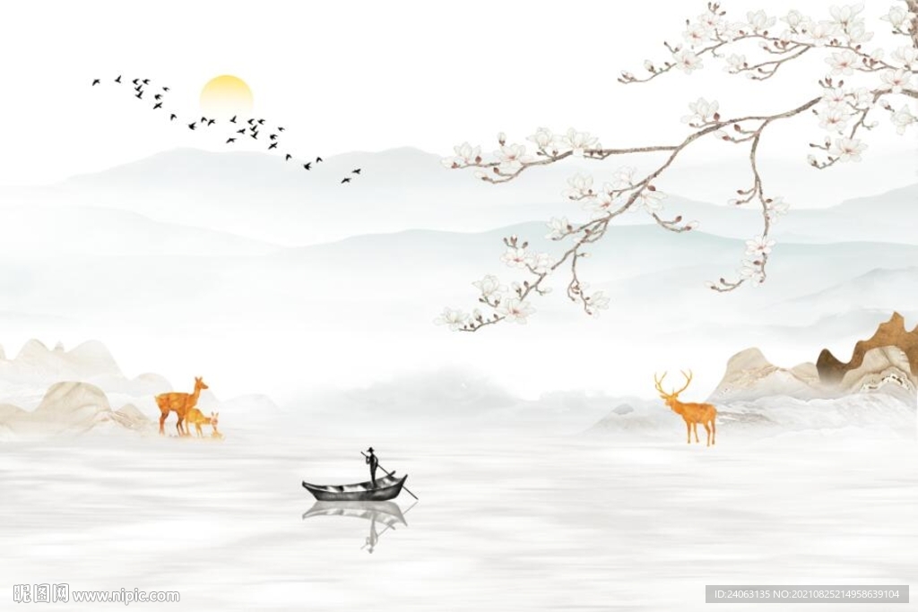玉兰山水背景墙