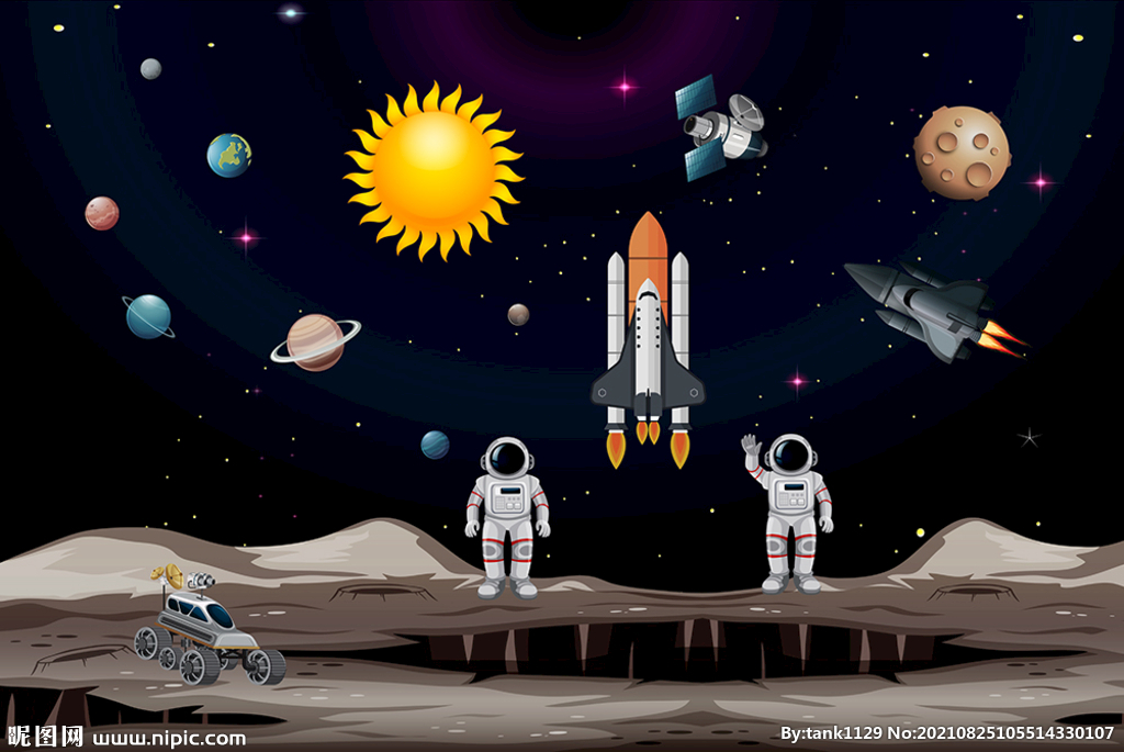 儿童房太空火箭背景墙