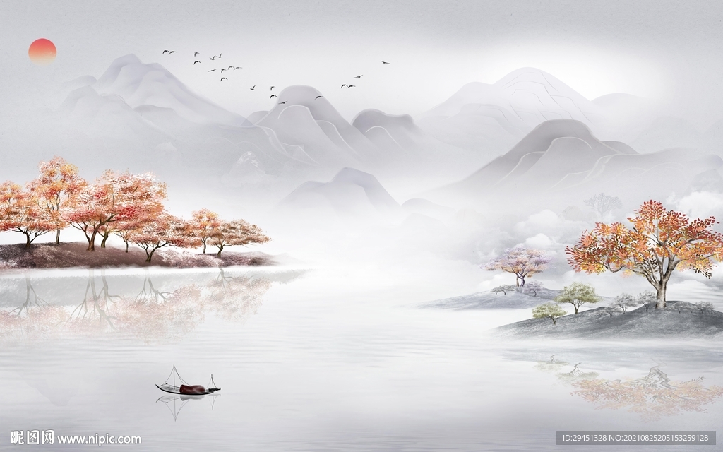 新中式客厅画山水 tif分层图