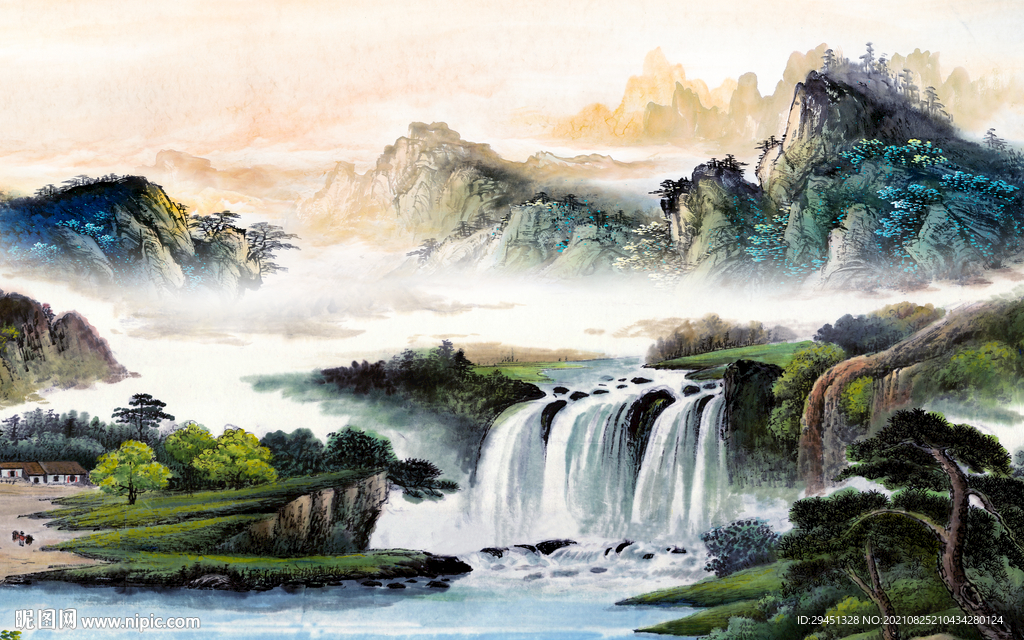 国画客厅画山水 tif分层图