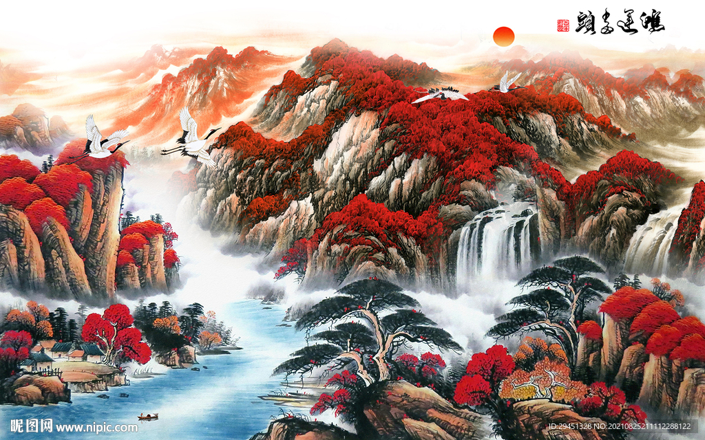 高档 客厅画山水 tif分层图