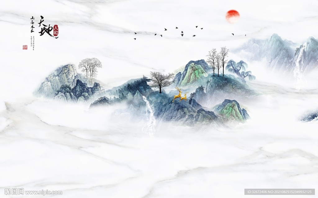 中式山水背景墙图片