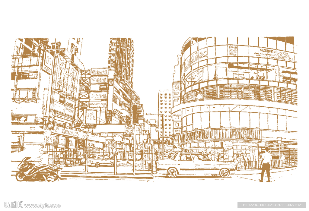 港式复古线稿元素插画