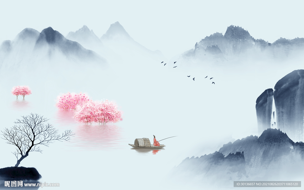 中式山水客厅背景 TIF分层