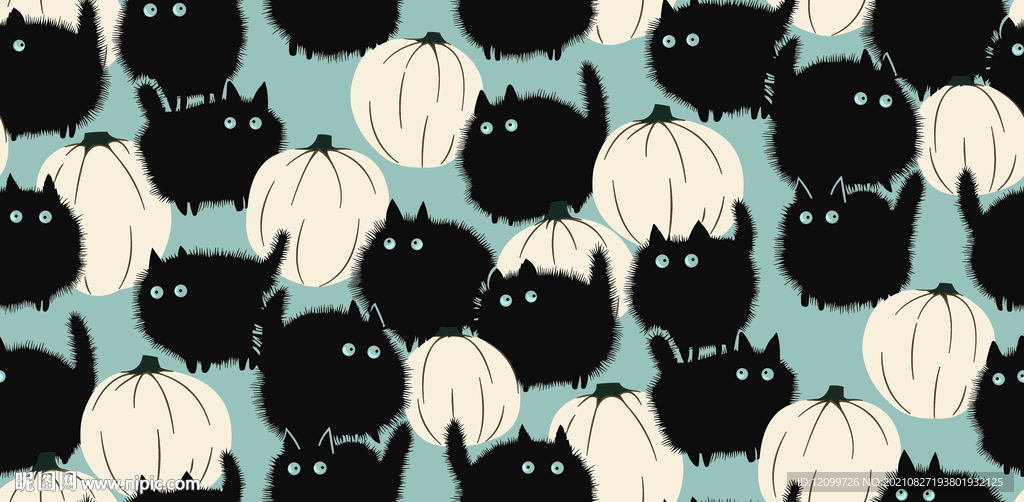 圣诞节万胜节南瓜黑白猫