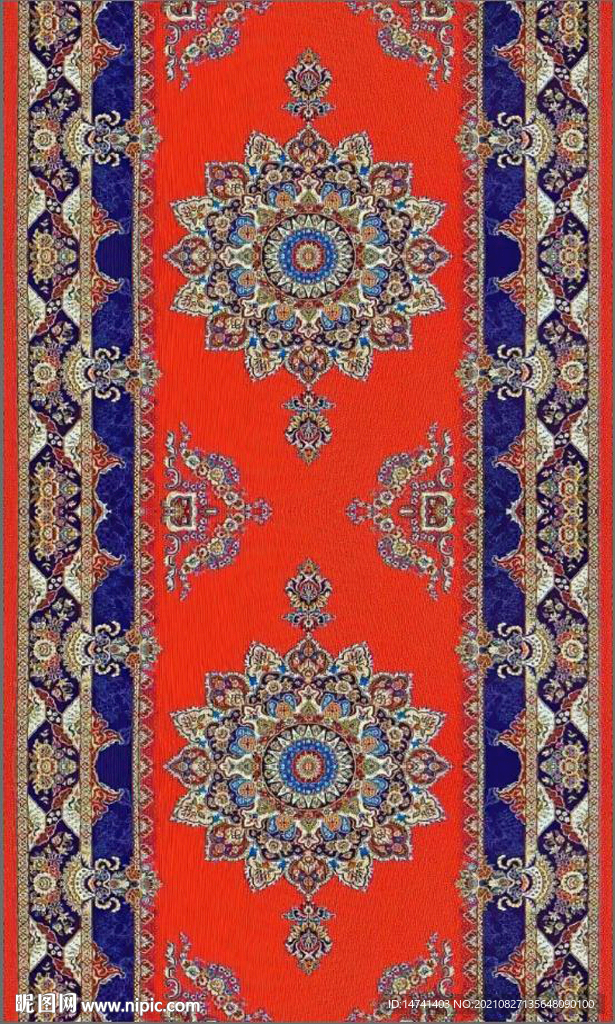 大红民族风情花纹花边地毯图案