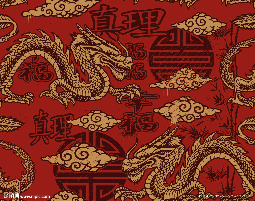 红色金色龙背景