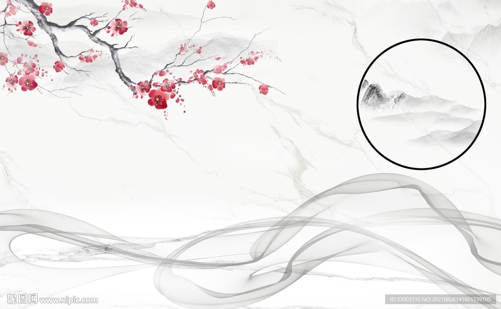 抽象飘带新中式山水背景墙