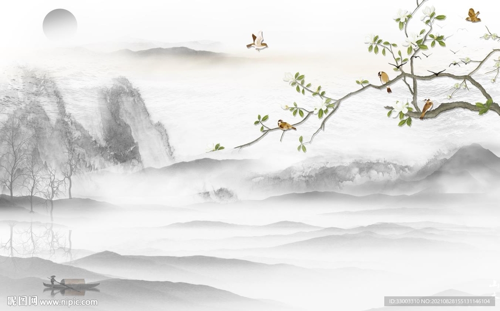 新中式山水背景墙