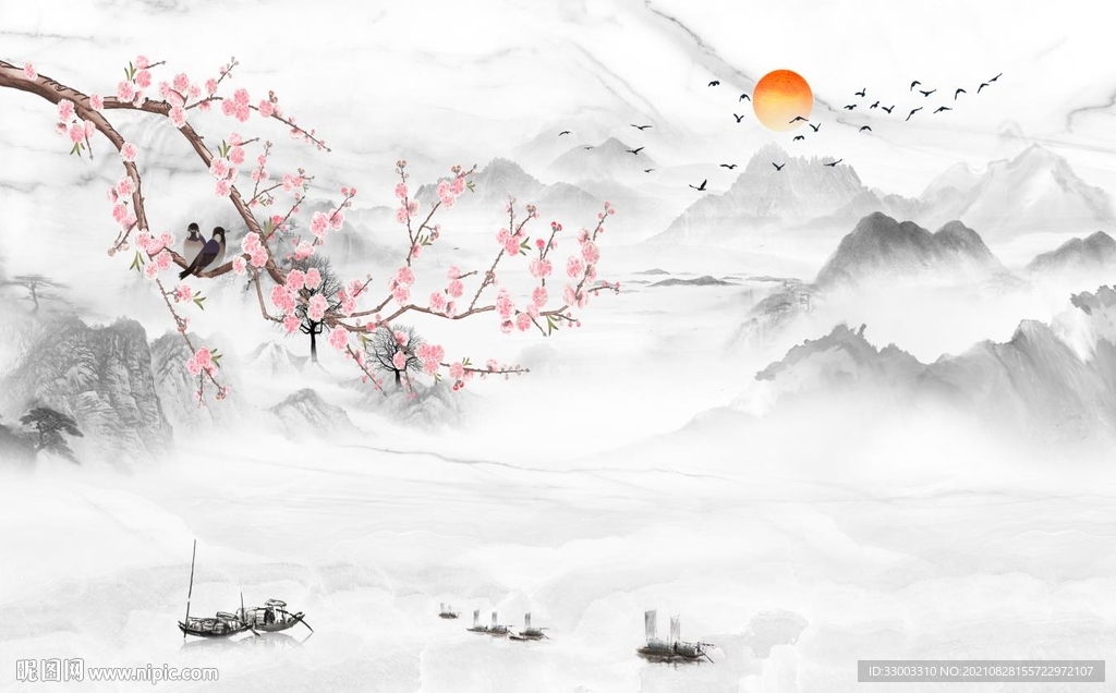 新中式山水背景墙