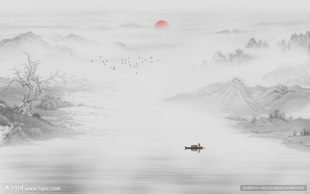 新中式水墨山水国画电视背景墙