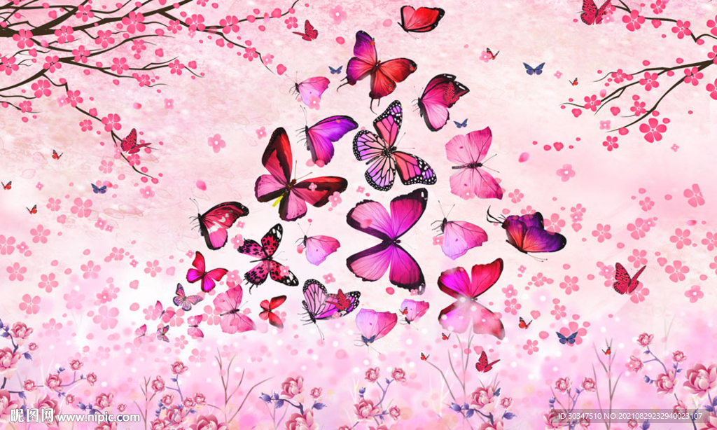 花朵蝴蝶背景墙