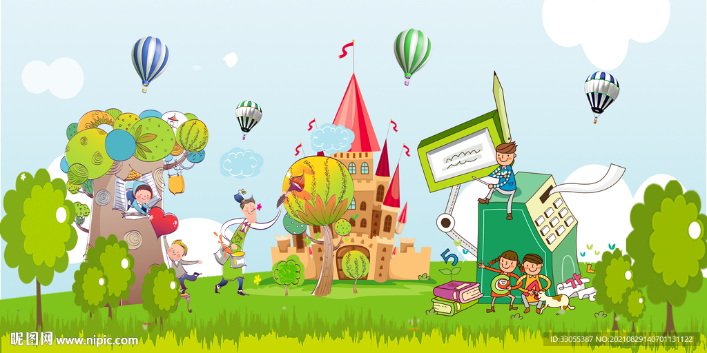卡通手绘户外游儿童背景画