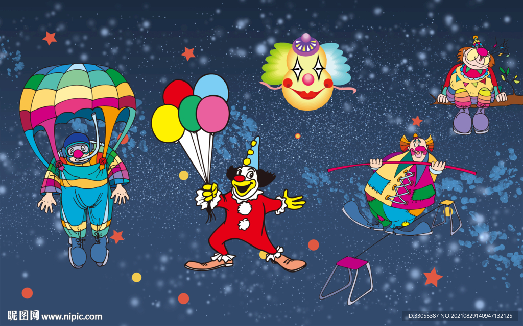 卡通儿童房小丑背景画