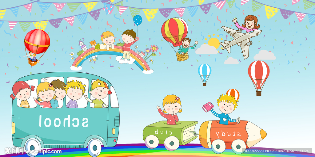 儿童卡通背景墙画