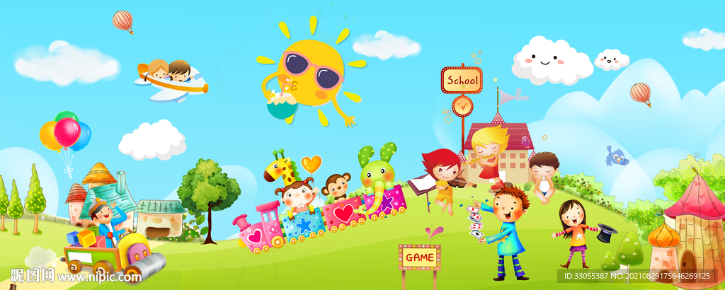 卡通儿童房背景画