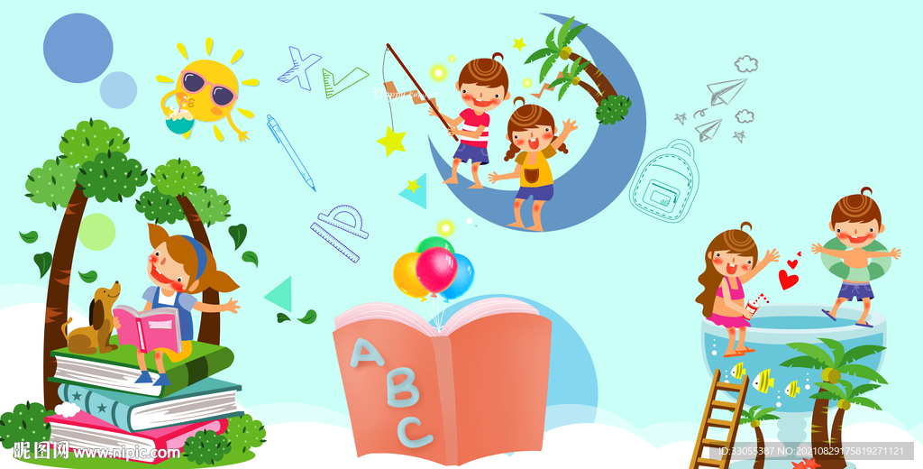 卡通儿童房背景画